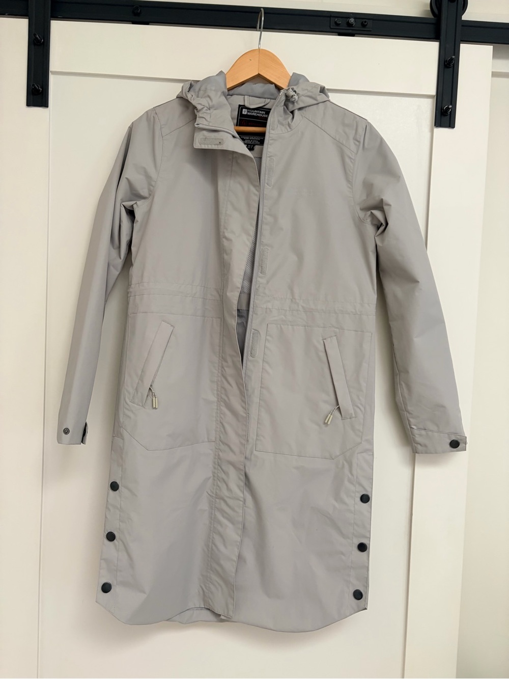 Light Gray Hooded Raincoat — Unbranded Waterproof Longline Jacket